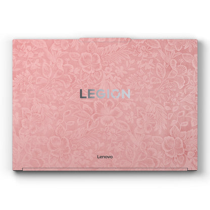 Dwantran Hibiscus Lenovo laptop skin in Blush Pink, showing a top view of the laptop lid on a white background.
