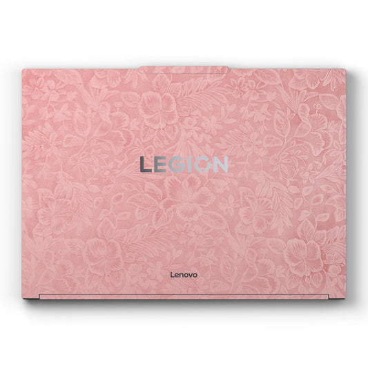 Dwantran Hibiscus Lenovo laptop skin in Blush Pink, showing a top view of the laptop lid on a white background.