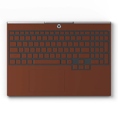 Dwantran Hibiscus Lenovo laptop skin in Classic Brown, showing a top view of the keyboard area on a white background.