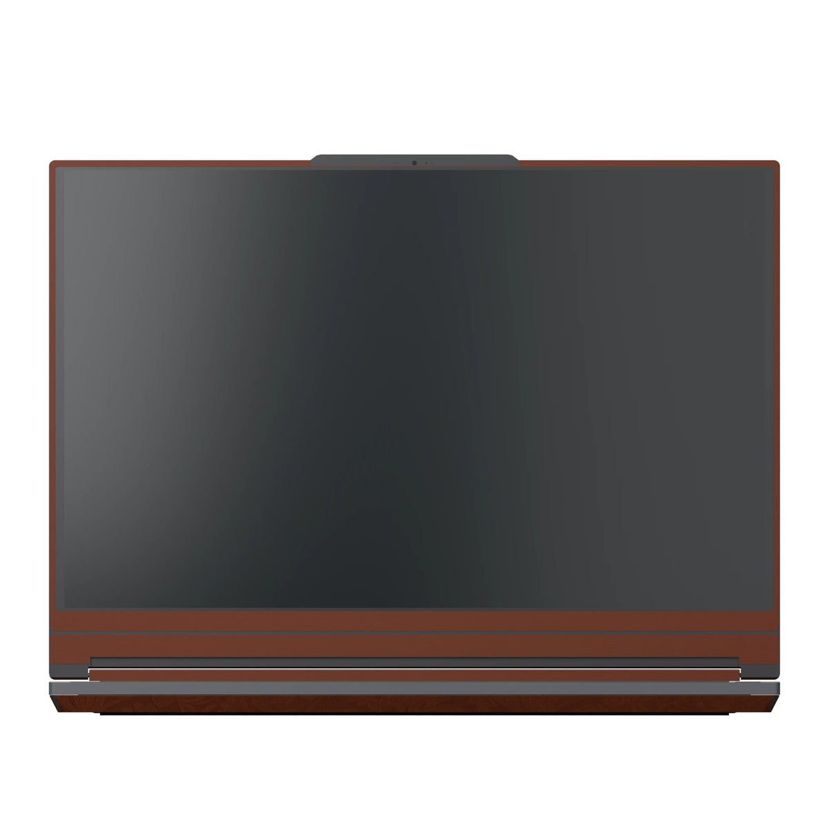 Dwantran Hibiscus Lenovo laptop skin in Classic Brown, showing a front view of the screen bezel on a white background.