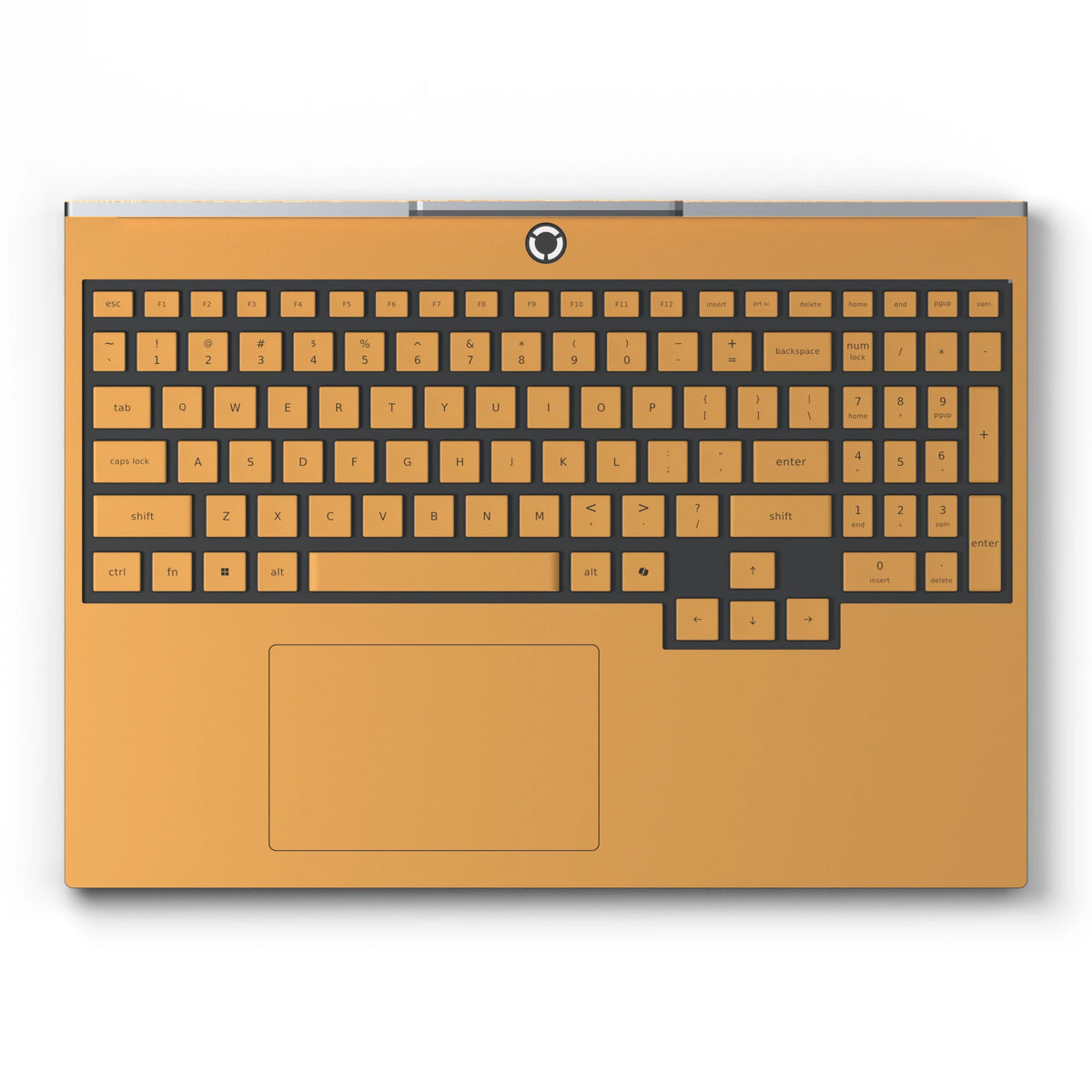 Dwantran Hibiscus Lenovo laptop skin in Sunny Yellow, showing a top view of the keyboard area on a white background.