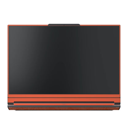 Dwantran Hibiscus Lenovo laptop skin in Sunset Orange, showing a front view of the screen bezel on a white background.
