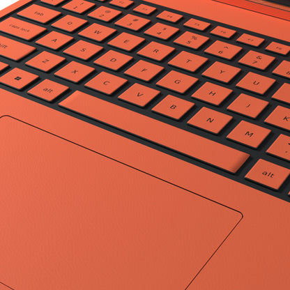 Dwantran Hibiscus Lenovo laptop skin in Sunset Orange, showing a close-up of the textured pattern on a white background.