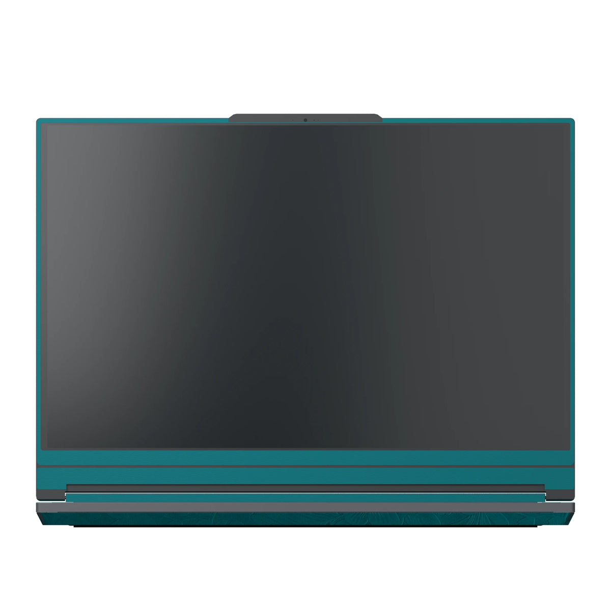 Dwantran Hibiscus Lenovo laptop skin in Tropical Teal, showing a front view of the screen bezel on a white background.