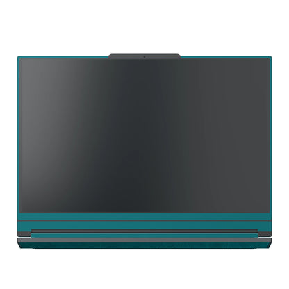 Dwantran Hibiscus Lenovo laptop skin in Tropical Teal, showing a front view of the screen bezel on a white background.