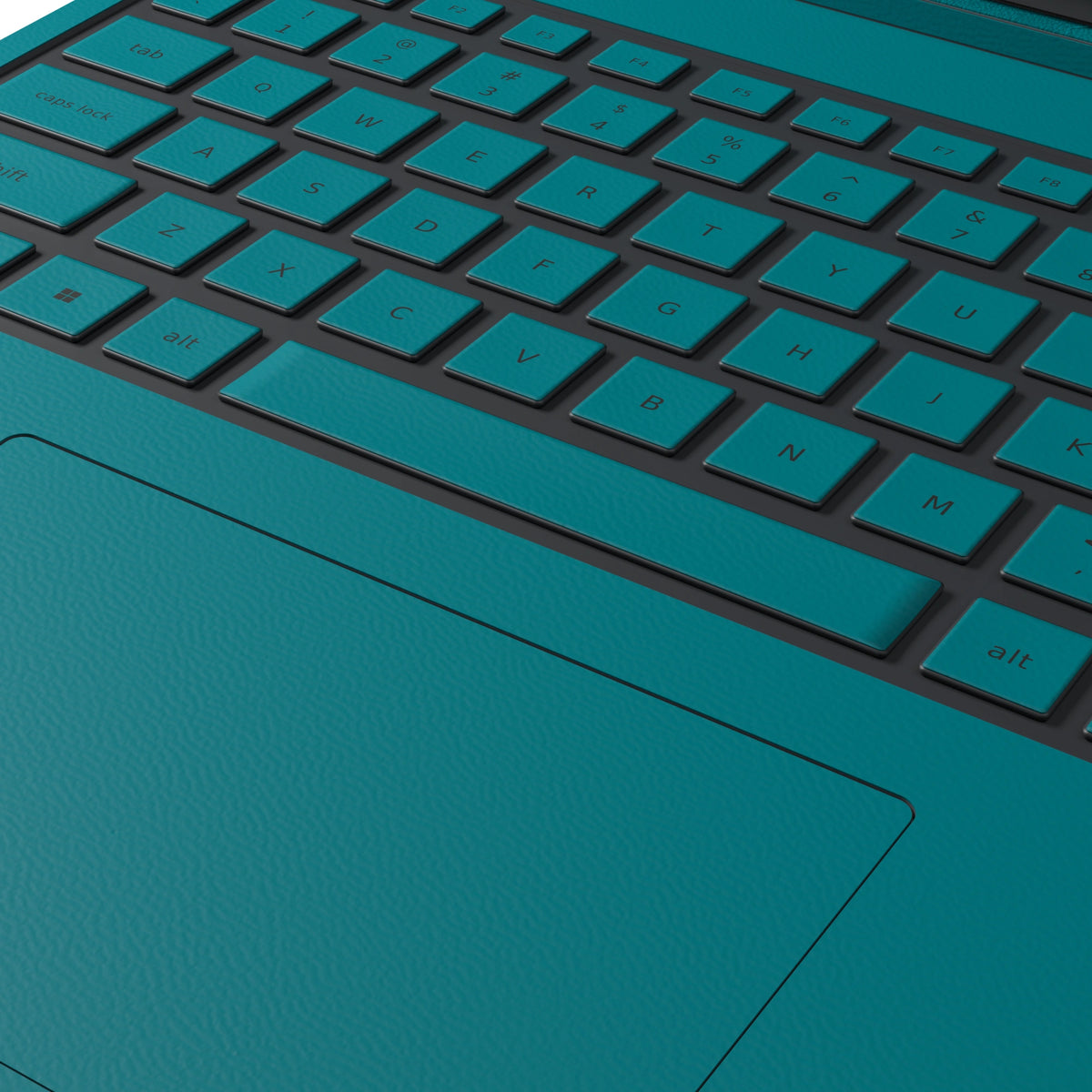 Dwantran Hibiscus Lenovo laptop skin in Tropical Teal, showing a close-up of the textured pattern on a white background.