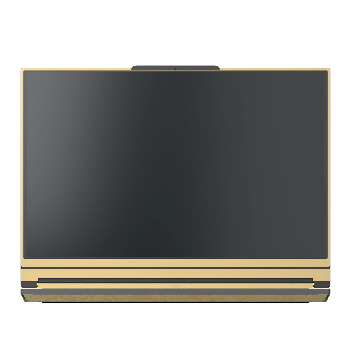 Dwantran Hibiscus Lenovo laptop skin in Vintage Gold, showing a front view of the screen bezel on a white background.