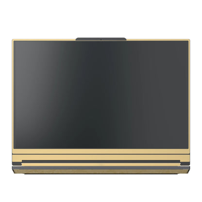 Dwantran Hibiscus Lenovo laptop skin in Vintage Gold, showing a front view of the screen bezel on a white background.