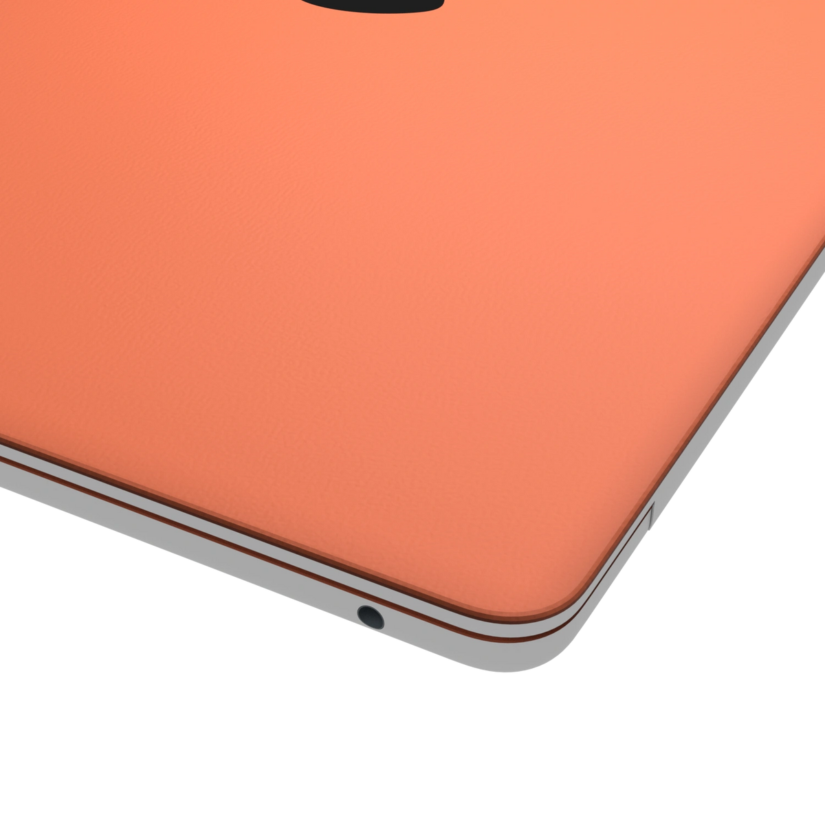 Orange Red Plain Synthetic Leather MacBook Skin: top-lid (A) corner material detail. Rendered on MacBook Air as a shared material and colour reference; not an image of every supported model. Exact fit and included pieces follow the selected options. Laptop not included.