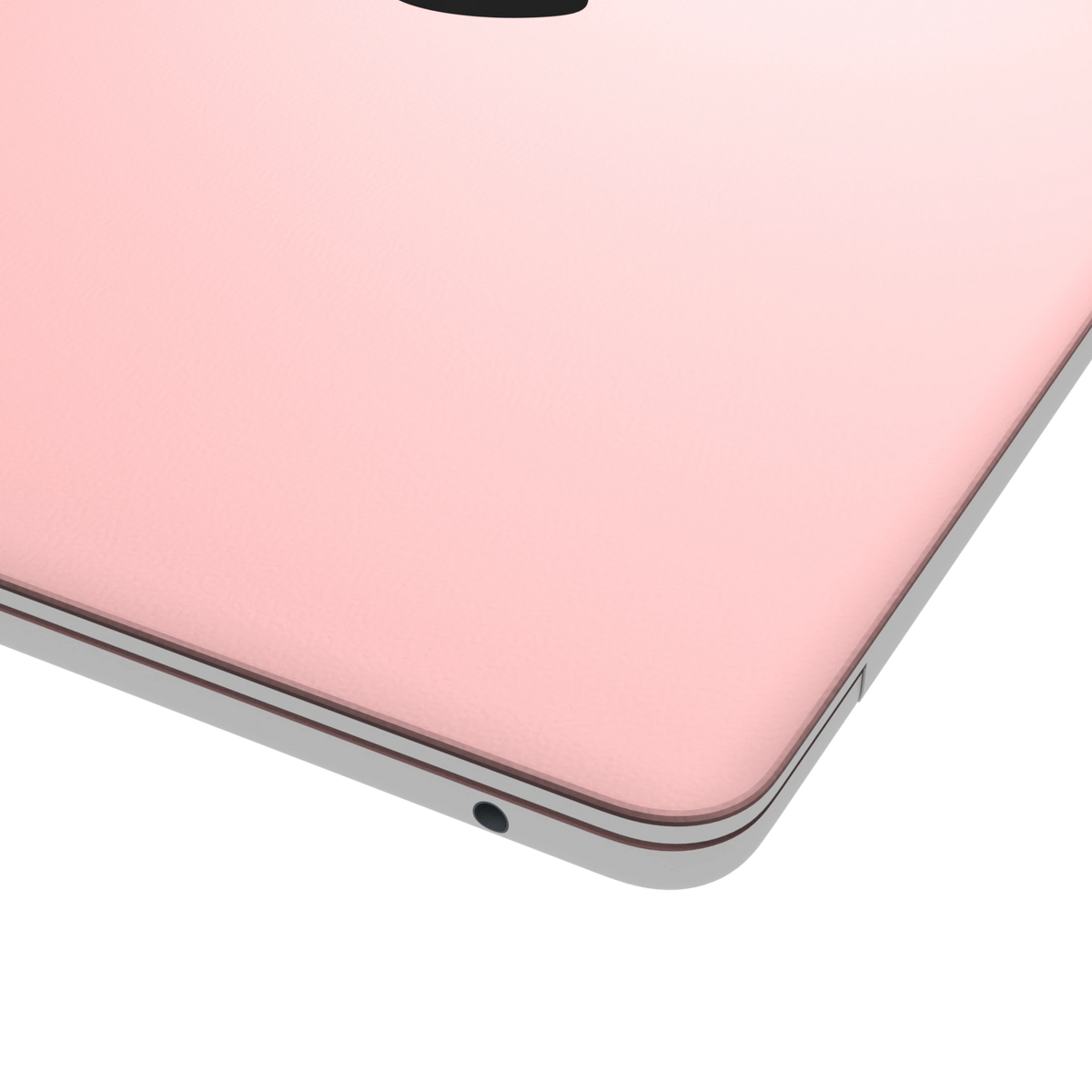 Pink Plain Synthetic Leather MacBook Skin: top-lid (A) corner material detail. Rendered on MacBook Air as a shared material and colour reference; not an image of every supported model. Exact fit and included pieces follow the selected options. Laptop not included.