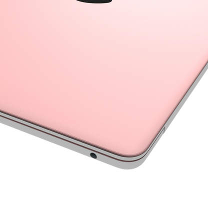 Pink Plain Synthetic Leather MacBook Skin: top-lid (A) corner material detail. Rendered on MacBook Air as a shared material and colour reference; not an image of every supported model. Exact fit and included pieces follow the selected options. Laptop not included.