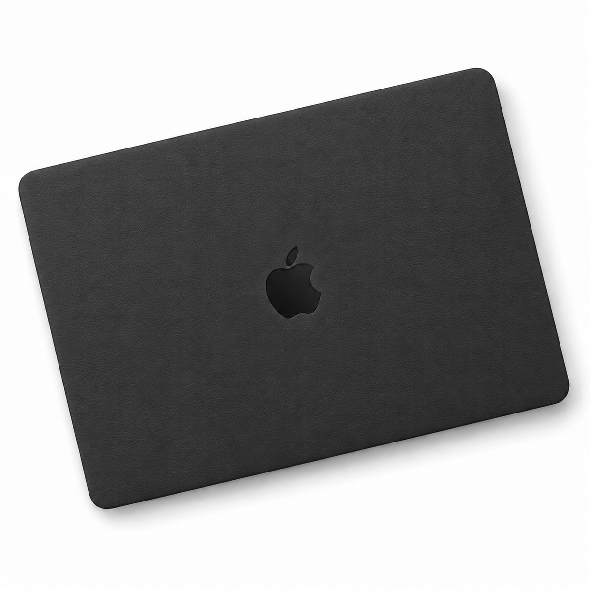Black plain-colour MacBook skin coverage illustration: top lid only. Cut layout varies by model.
