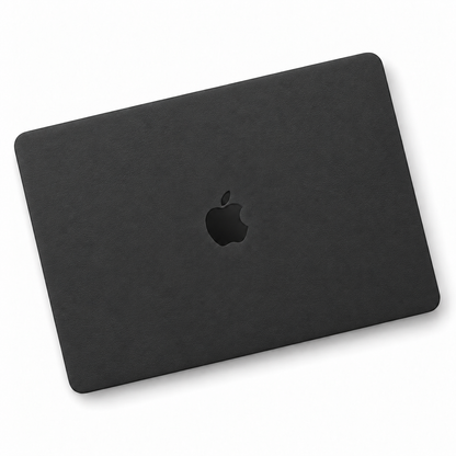 Black plain-colour MacBook skin coverage illustration: top lid only. Cut layout varies by model.