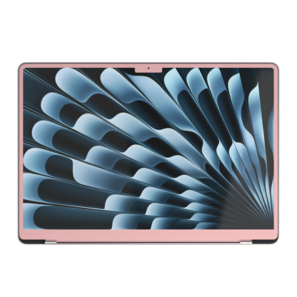 Blush Pink Hibiscus. B screen-edge reference only; depiction does not confirm production or package inclusion. Rendered on MacBook Air 15.3-inch M3–M5; actual cutouts and supplied pieces follow the selected MacBook model and coverage.