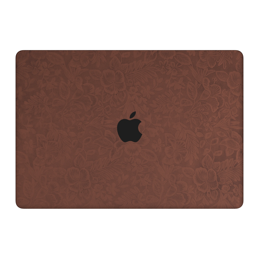 Classic Brown Hibiscus synthetic leather: Top lid (A) material illustration. Rendered on Air 15.3-inch M3-M5 as shared Air/Pro/Neo material reference; exact cutouts follow selected model.
