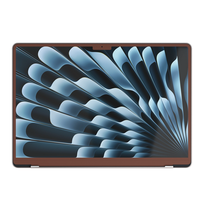 Classic Brown Hibiscus synthetic leather: Screen-edge (B) material illustration; this does not establish B availability for Air M3-M5. Rendered on Air 15.3-inch M3-M5 as shared Air/Pro/Neo material reference; exact cutouts follow selected model.