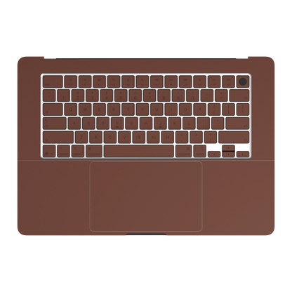 Classic Brown Hibiscus synthetic leather: Inside keyboard deck and palm-rest (C) material illustration. Rendered on Air 15.3-inch M3-M5 as shared Air/Pro/Neo material reference; exact cutouts follow selected model.