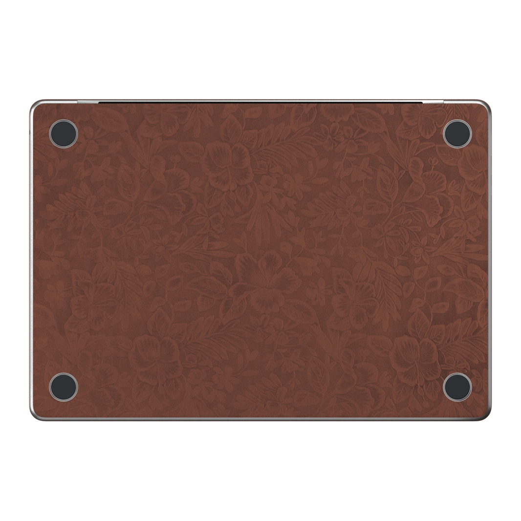 Classic Brown Hibiscus synthetic leather: Bottom (D) material illustration; bottom pieces are included only with bottom coverage. Rendered on Air 15.3-inch M3-M5 as shared Air/Pro/Neo material reference; exact cutouts follow selected model.