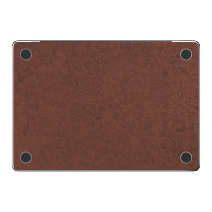 Classic Brown Hibiscus synthetic leather: Bottom (D) material illustration; bottom pieces are included only with bottom coverage. Rendered on Air 15.3-inch M3-M5 as shared Air/Pro/Neo material reference; exact cutouts follow selected model.
