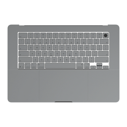 Classic Gray Hibiscus synthetic leather: Inside keyboard deck and palm-rest (C) material illustration. Rendered on Air 15.3-inch M3-M5 as shared Air/Pro/Neo material reference; exact cutouts follow selected model.