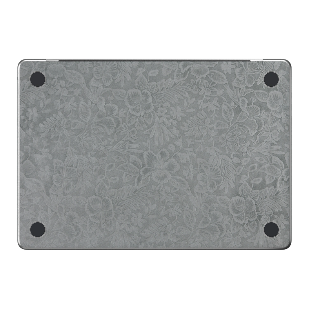Classic Gray Hibiscus synthetic leather: Bottom (D) material illustration; bottom pieces are included only with bottom coverage. Rendered on Air 15.3-inch M3-M5 as shared Air/Pro/Neo material reference; exact cutouts follow selected model.