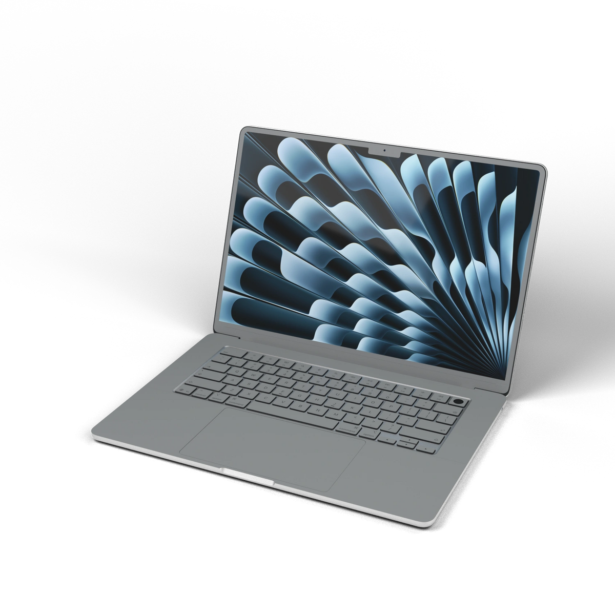 Classic Gray Hibiscus synthetic leather: Front installation-effect illustration. Screen-edge (B) is a material reference; availability depends on selected model and coverage. Rendered on Air 15.3-inch M3-M5 as shared Air/Pro/Neo material reference; exact cutouts follow selected model.