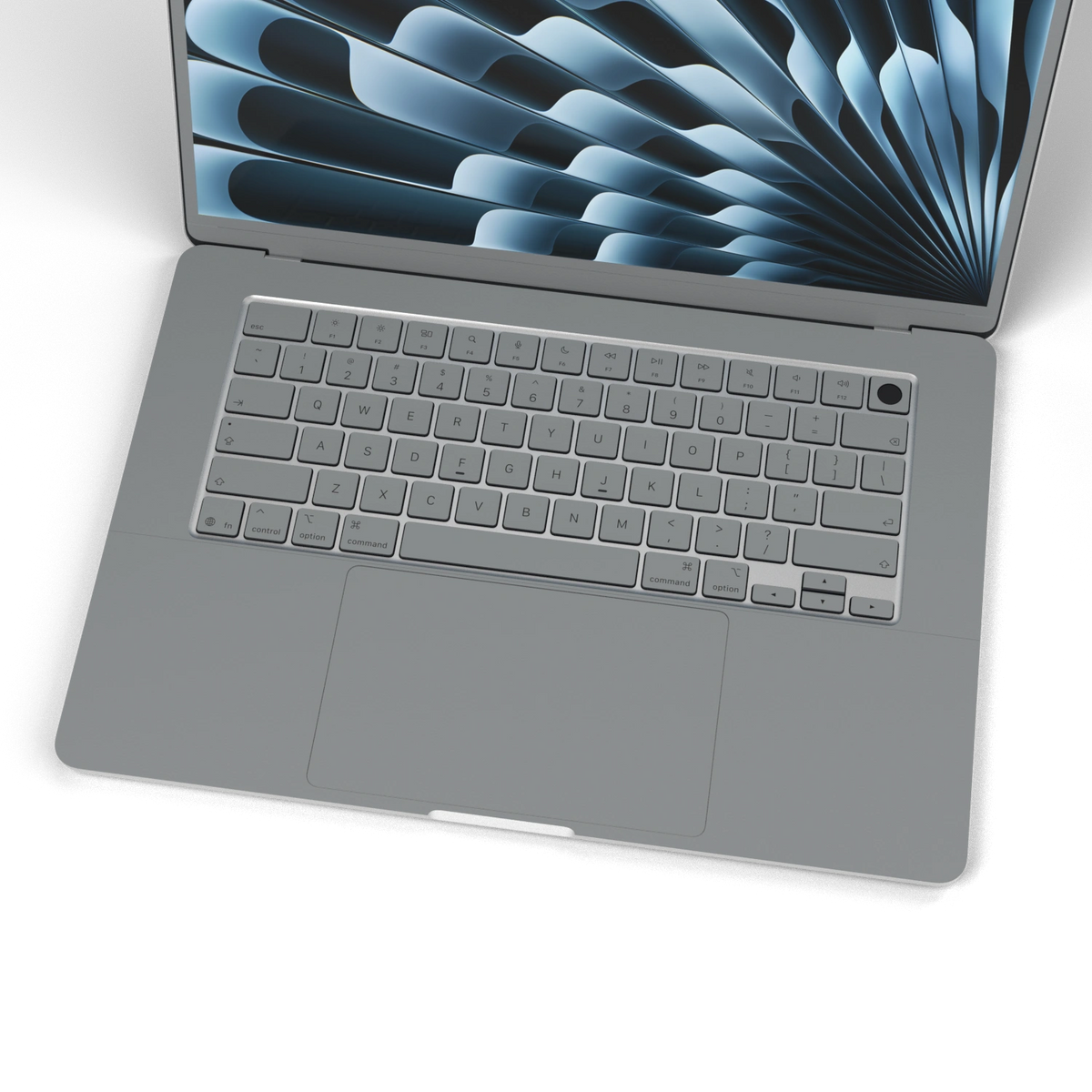 Classic Gray Hibiscus synthetic leather: Inside keyboard and keycap material detail. Rendered on Air 15.3-inch M3-M5 as shared Air/Pro/Neo material reference; exact cutouts follow selected model.