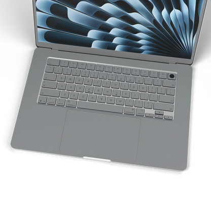 Classic Gray Hibiscus synthetic leather: Inside keyboard and keycap material detail. Rendered on Air 15.3-inch M3-M5 as shared Air/Pro/Neo material reference; exact cutouts follow selected model.