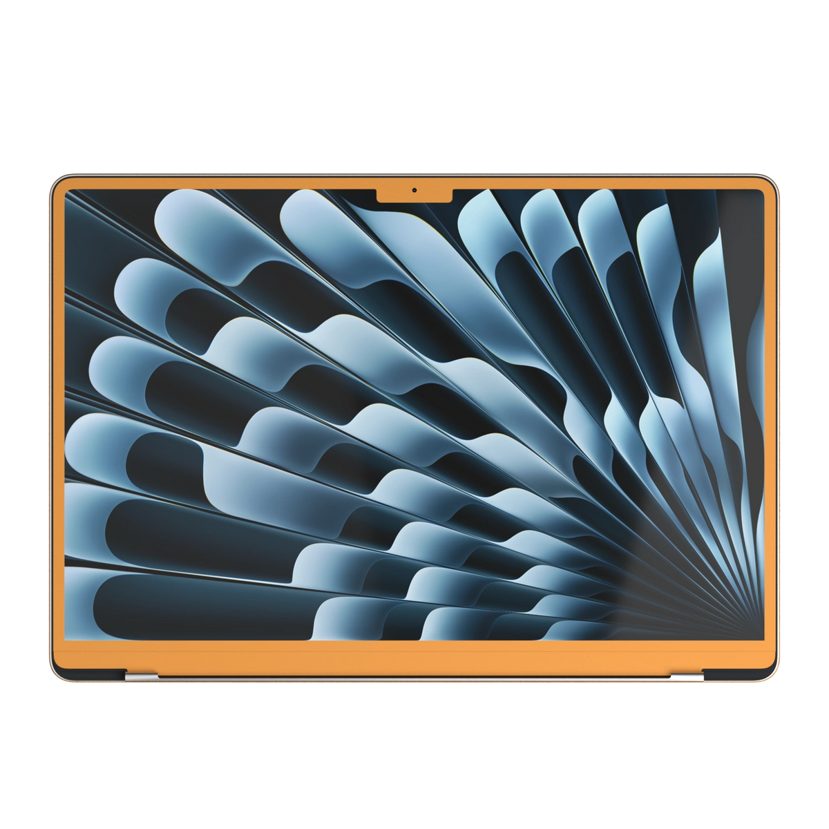 Sunny Yellow Hibiscus synthetic leather: Screen-edge (B) material illustration. This render does not establish B availability for Air M3-M5; those ABCD variants remain out of stock. Rendered on MacBook Air 15.3-inch M3-M5; exact cutouts follow the selected model.