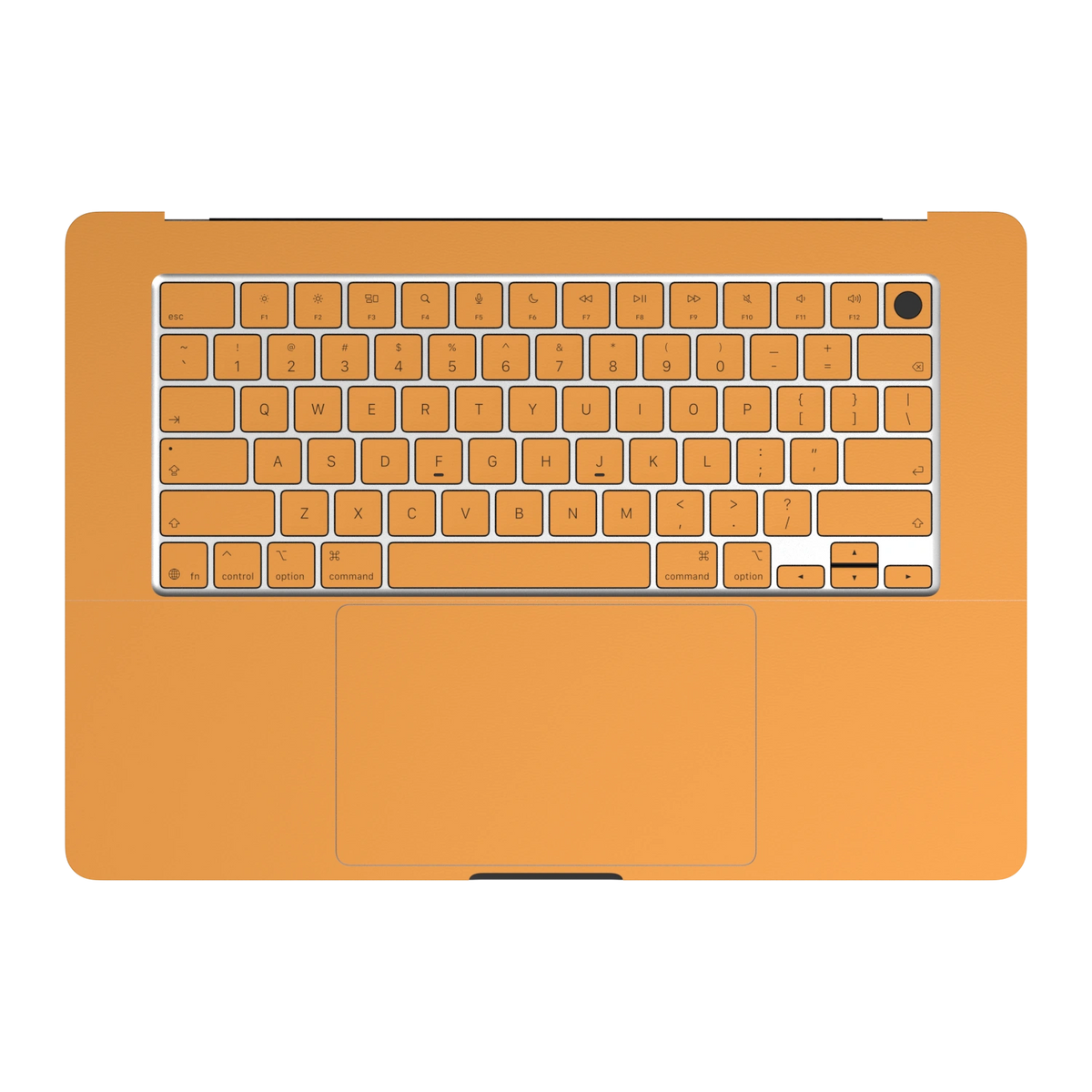Sunny Yellow Hibiscus synthetic leather: Inside keyboard deck and palm-rest (C) material illustration. Rendered on MacBook Air 15.3-inch M3-M5; exact cutouts follow the selected model.