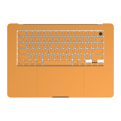 Sunny Yellow Hibiscus synthetic leather: Inside keyboard deck and palm-rest (C) material illustration. Rendered on MacBook Air 15.3-inch M3-M5; exact cutouts follow the selected model.