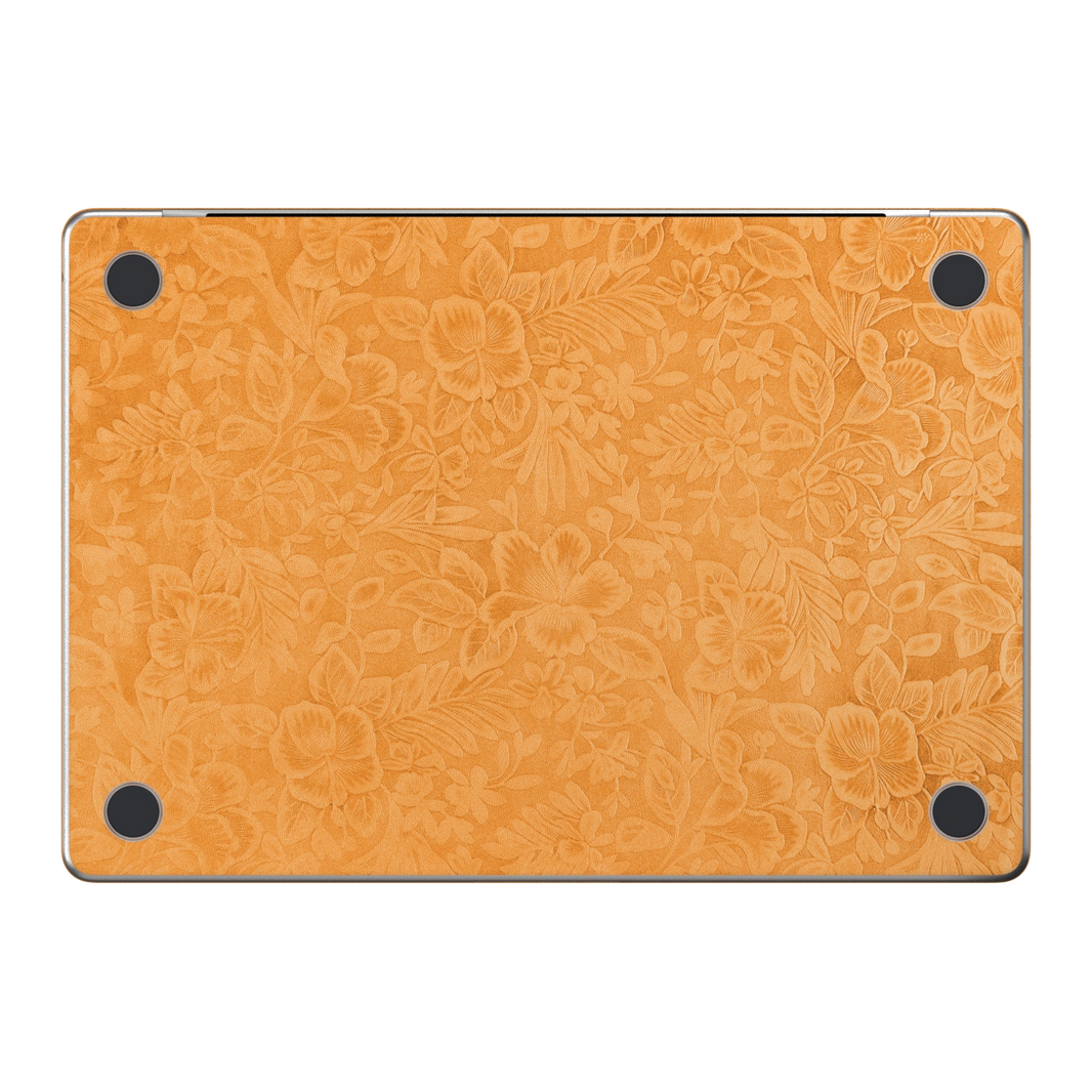 Sunny Yellow Hibiscus synthetic leather: Bottom (D) material illustration. Bottom pieces are included only in coverage options that include bottom. Rendered on MacBook Air 15.3-inch M3-M5; exact cutouts follow the selected model.