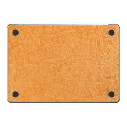 Sunny Yellow Hibiscus synthetic leather: Bottom (D) material illustration. Bottom pieces are included only in coverage options that include bottom. Rendered on MacBook Air 15.3-inch M3-M5; exact cutouts follow the selected model.