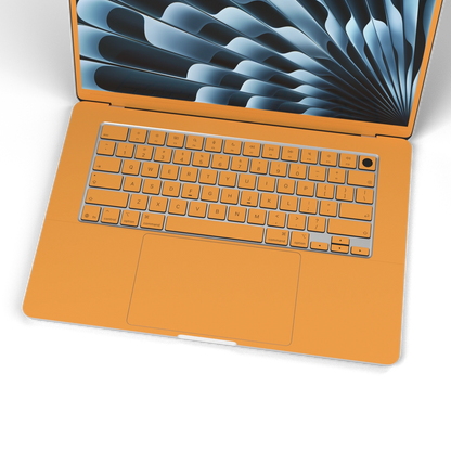 Sunny Yellow Hibiscus synthetic leather: Inside keyboard and keycap material detail. Rendered on MacBook Air 15.3-inch M3-M5; exact cutouts follow the selected model.