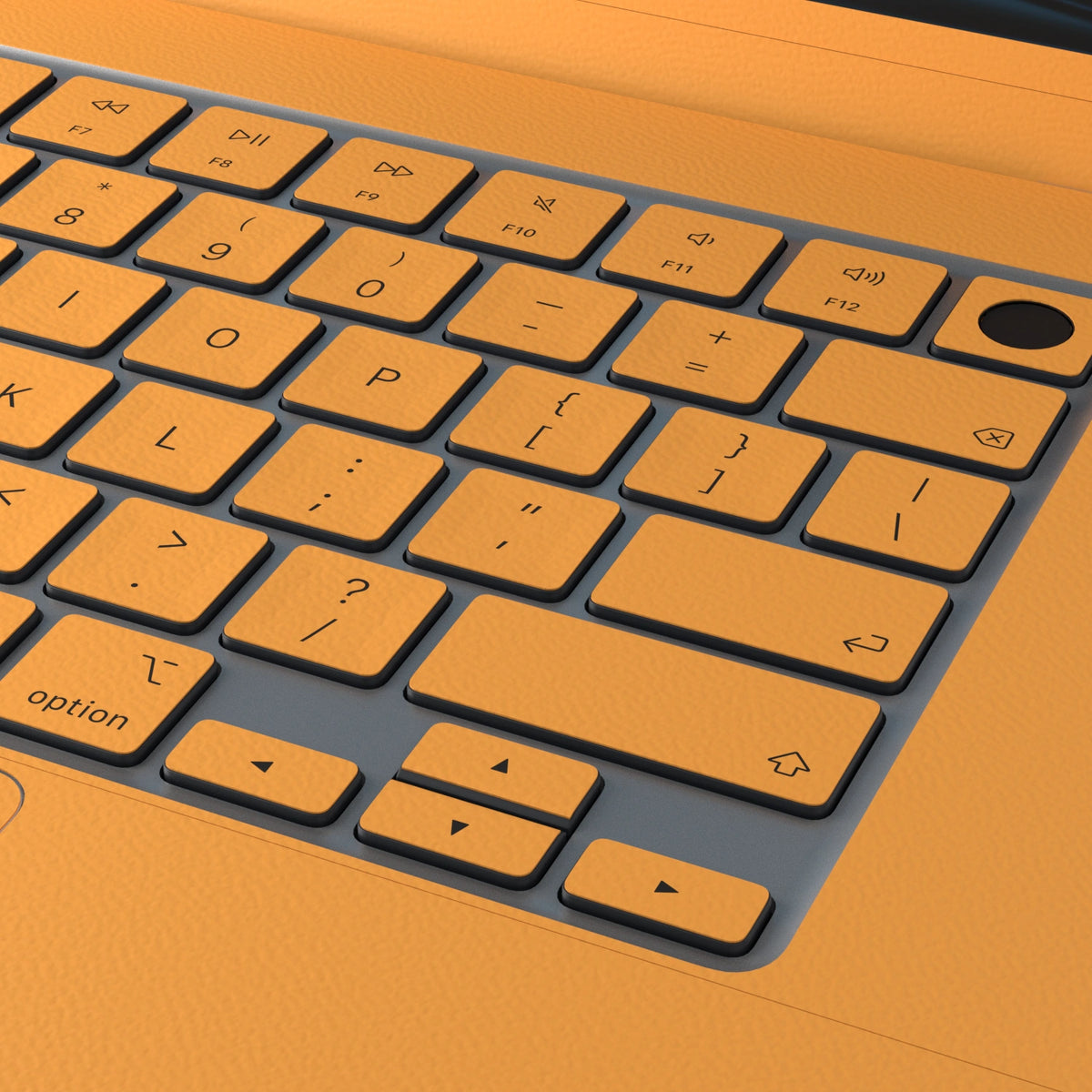 Sunny Yellow Hibiscus synthetic leather: Full-frame embossed synthetic leather texture and material close-up. Rendered on MacBook Air 15.3-inch M3-M5; exact cutouts follow the selected model.