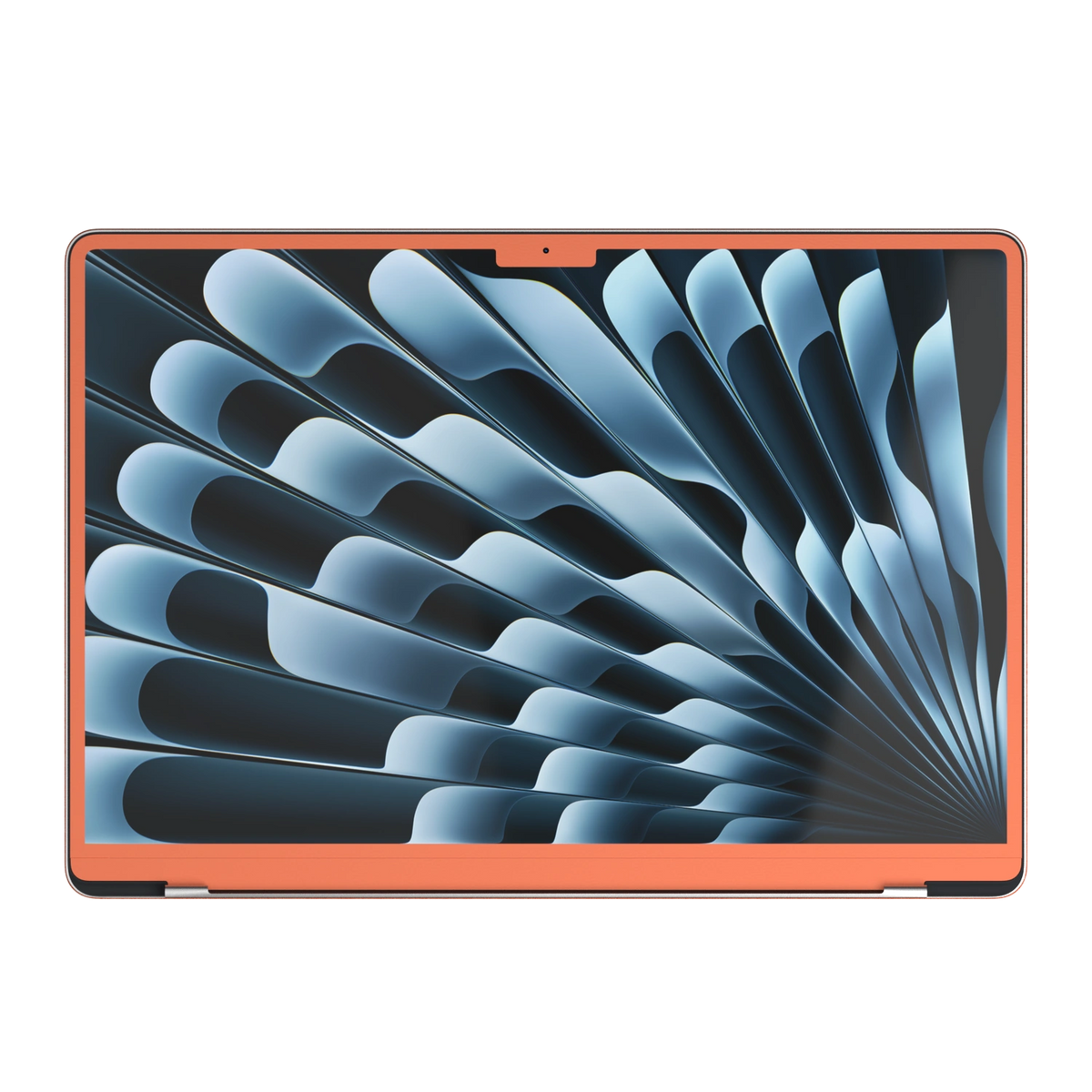 Sunset Orange Hibiscus synthetic leather: Screen-edge (B) material illustration. This render does not establish B availability for Air M3-M5; those ABCD variants remain out of stock. Rendered on Air15.3 M3-M5 as a shared material reference for Air, Pro and Neo; actual cutouts follow the selected model.
