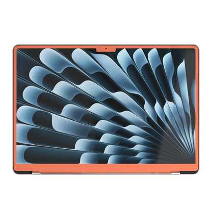 Sunset Orange Hibiscus synthetic leather: Screen-edge (B) material illustration. This render does not establish B availability for Air M3-M5; those ABCD variants remain out of stock. Rendered on Air15.3 M3-M5 as a shared material reference for Air, Pro and Neo; actual cutouts follow the selected model.