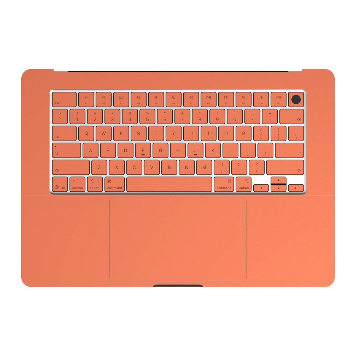 Sunset Orange Hibiscus synthetic leather: Inside keyboard deck and palm-rest (C) material illustration. Rendered on Air15.3 M3-M5 as a shared material reference for Air, Pro and Neo; actual cutouts follow the selected model.
