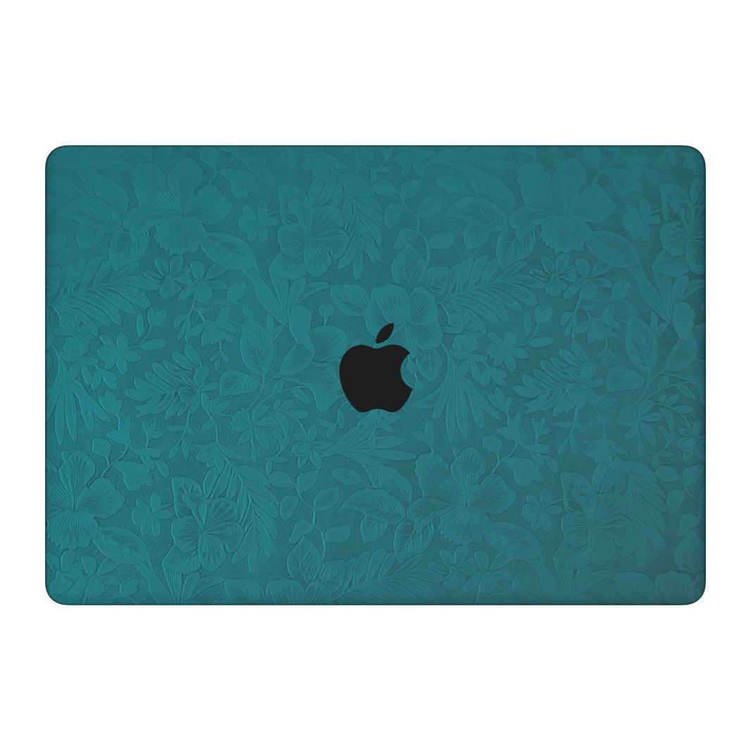 Tropical Teal Hibiscus synthetic leather: Top lid (A) material illustration. Rendered on Air15.3 M3-M5 as a shared material reference for Air, Pro and Neo; actual cutouts follow the selected model.