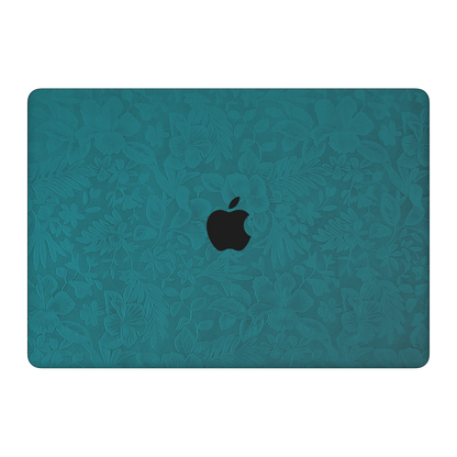 Tropical Teal Hibiscus synthetic leather: Top lid (A) material illustration. Rendered on Air15.3 M3-M5 as a shared material reference for Air, Pro and Neo; actual cutouts follow the selected model.