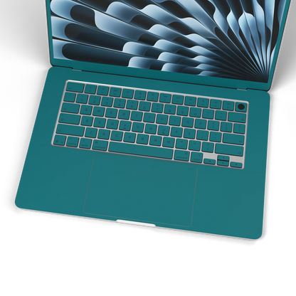 Tropical Teal Hibiscus synthetic leather: Inside keyboard and keycap material detail. Rendered on Air15.3 M3-M5 as a shared material reference for Air, Pro and Neo; actual cutouts follow the selected model.