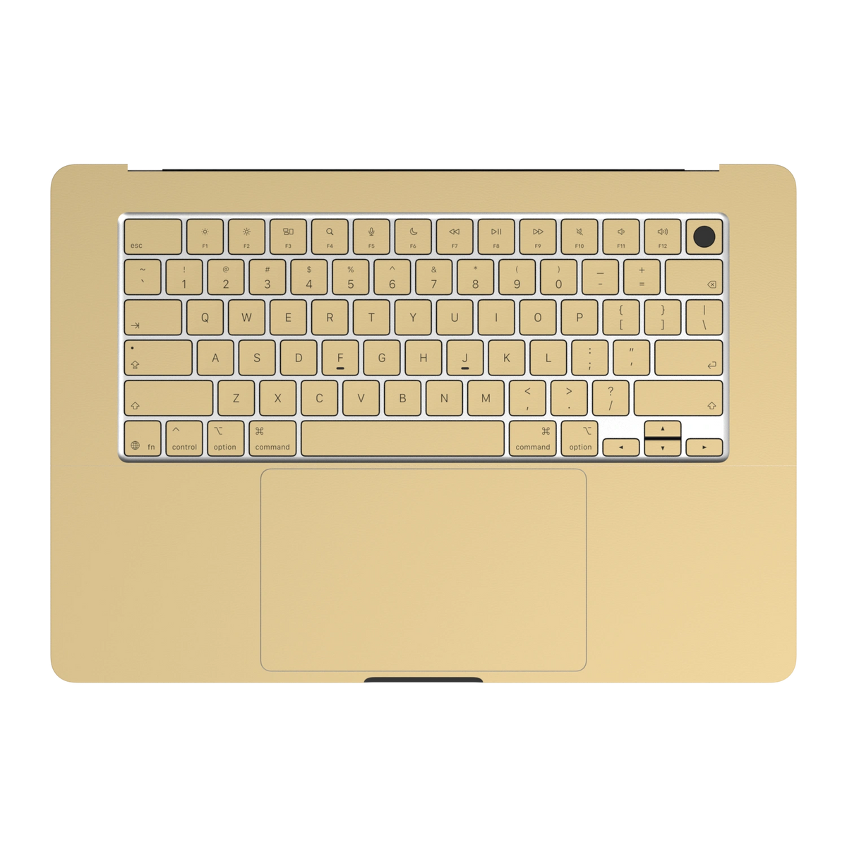 Vintage Gold Hibiscus synthetic leather: Inside keyboard deck and palm-rest (C) material illustration. Rendered on Air 15.3-inch M3-M5 as shared Air/Pro/Neo material reference; exact cutouts follow selected model.