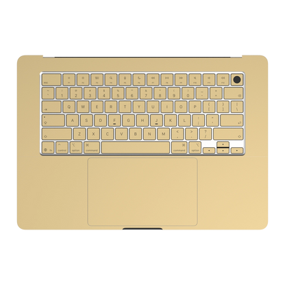Vintage Gold Hibiscus synthetic leather: Inside keyboard deck and palm-rest (C) material illustration. Rendered on Air 15.3-inch M3-M5 as shared Air/Pro/Neo material reference; exact cutouts follow selected model.