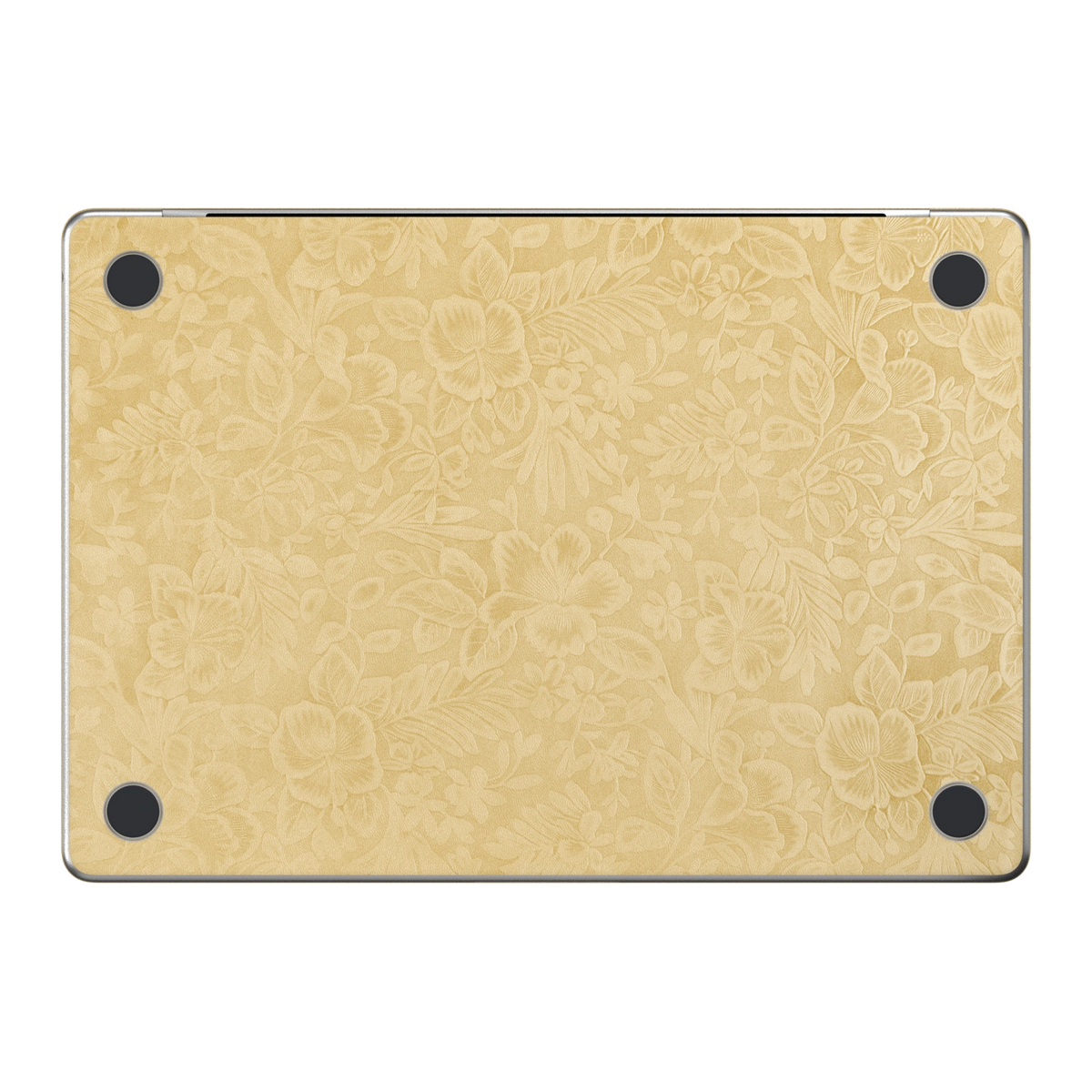 Vintage Gold Hibiscus synthetic leather: Bottom (D) material illustration; bottom pieces are included only with bottom coverage. Rendered on Air 15.3-inch M3-M5 as shared Air/Pro/Neo material reference; exact cutouts follow selected model.
