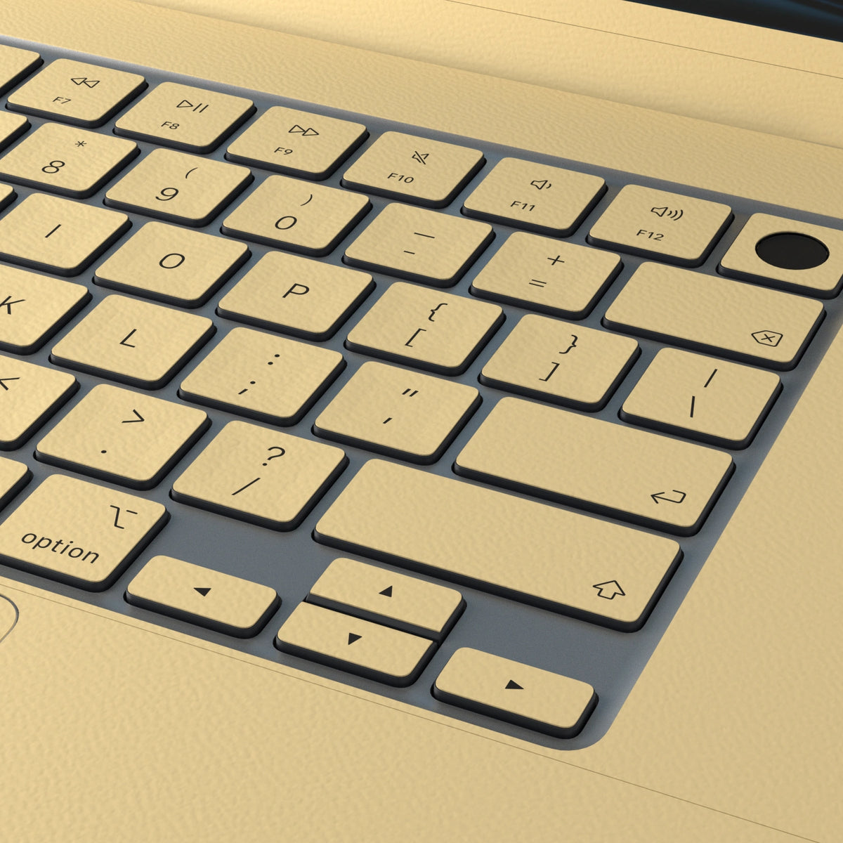 Vintage Gold Hibiscus synthetic leather: Full-frame synthetic leather texture and material close-up. Rendered on Air 15.3-inch M3-M5 as shared Air/Pro/Neo material reference; exact cutouts follow selected model.
