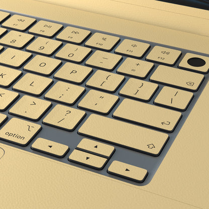 Vintage Gold Hibiscus synthetic leather: Full-frame synthetic leather texture and material close-up. Rendered on Air 15.3-inch M3-M5 as shared Air/Pro/Neo material reference; exact cutouts follow selected model.