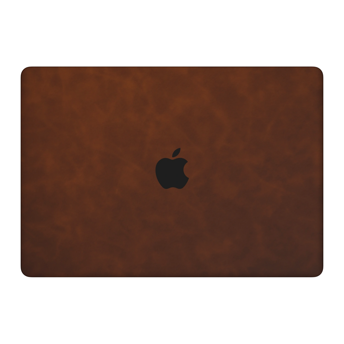 Coffee Brown scrub-textured synthetic leather MacBook skin. Top lid (A) material illustration. Air 15.3 M3-M5 shared material/installation reference; exact cutouts and included pieces follow the selected model and coverage. Laptop not included.