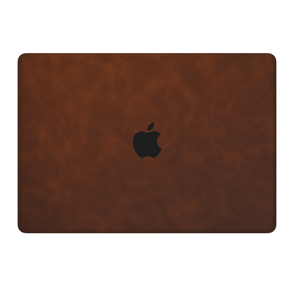Coffee Brown scrub-textured synthetic leather MacBook skin. Top Lid coverage: A only. Air 15.3 M3-M5 shared material/installation reference; exact cutouts and included pieces follow the selected model and coverage. Laptop not included.