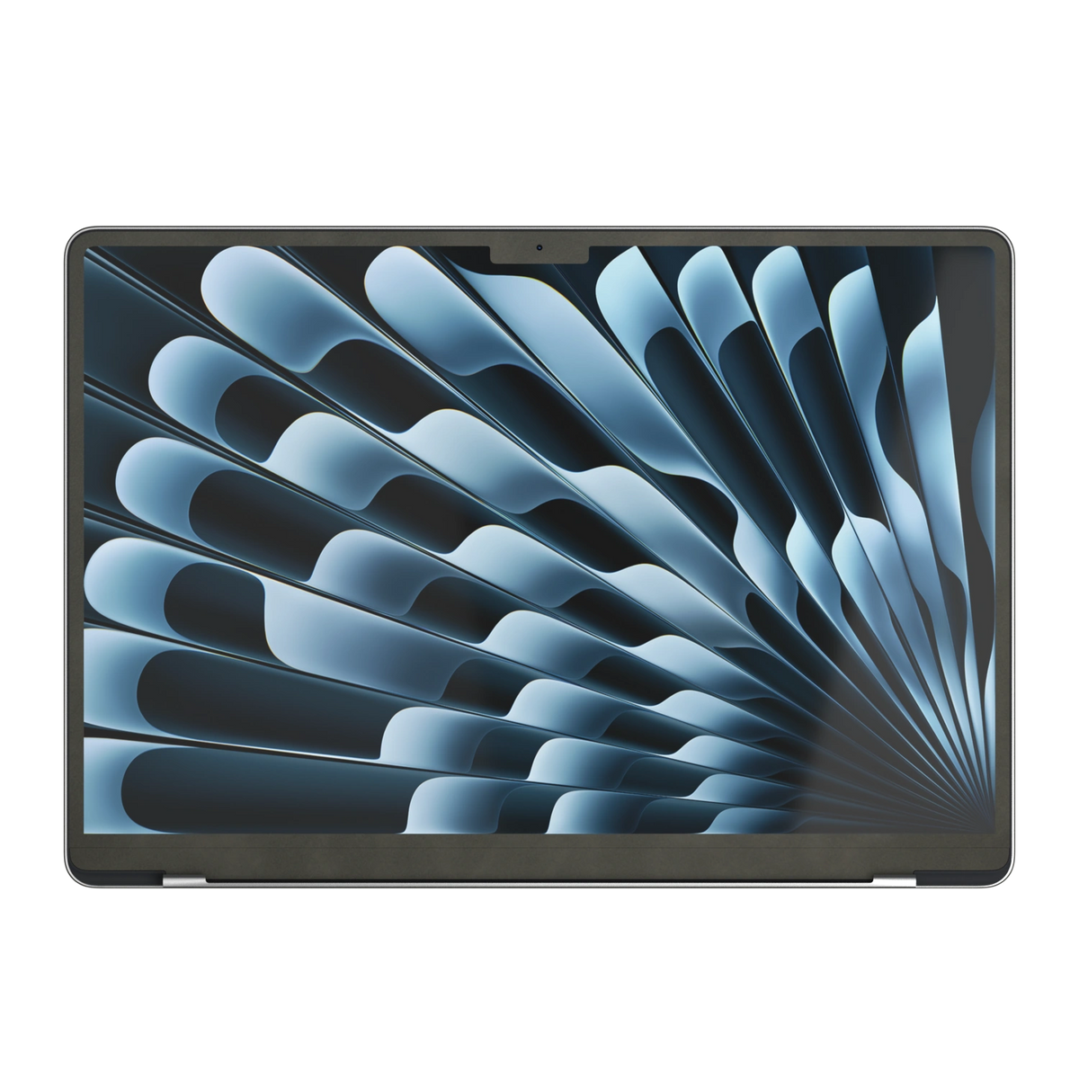Dark Gray scrub-textured synthetic leather MacBook skin. Screen edge (B) material illustration, only included where selected coverage/model supports it. Air 15.3 M3-M5 shared material/installation reference; exact cutouts and included pieces follow selected model and coverage. Laptop not included.