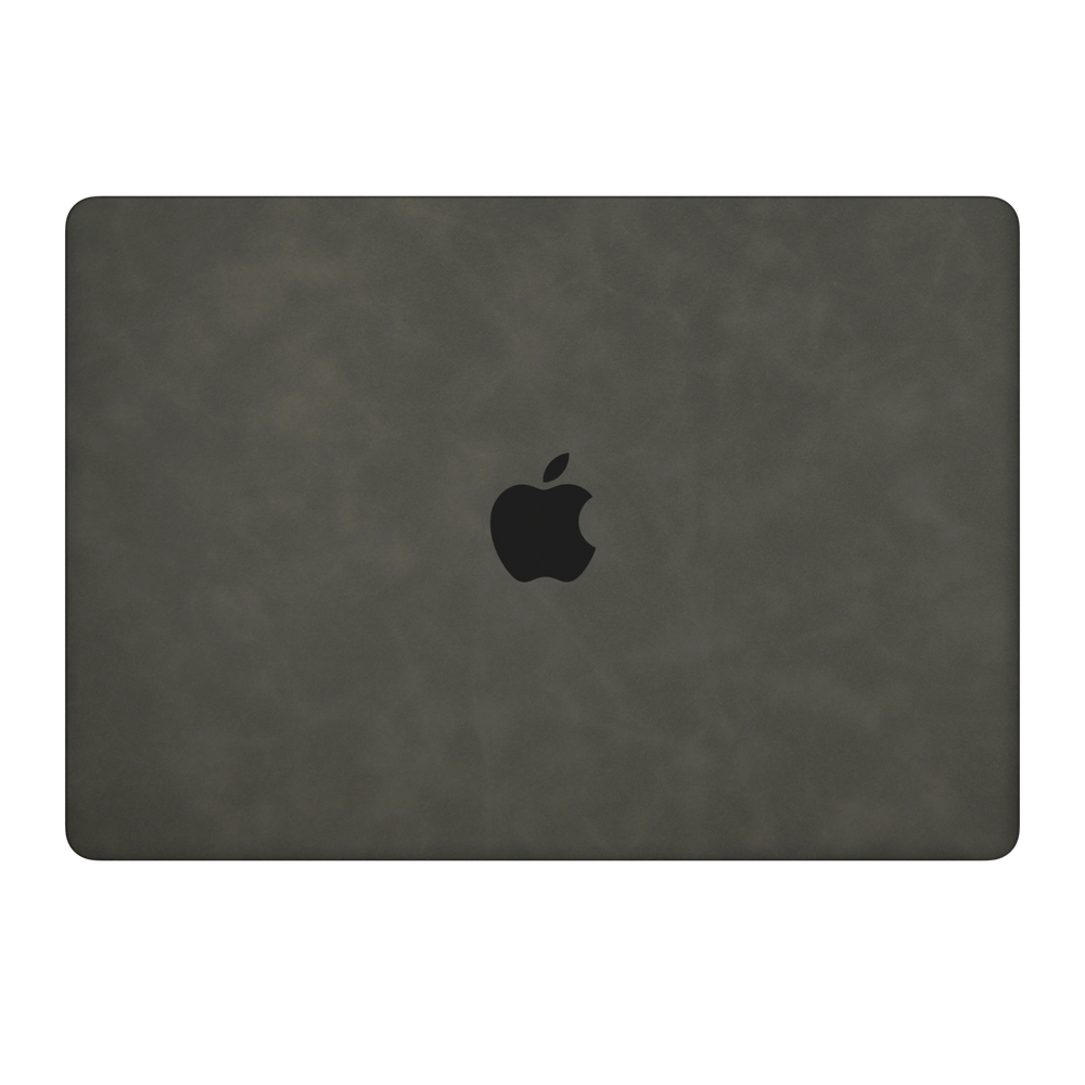 Dark Gray scrub-textured synthetic leather MacBook skin. Top Lid coverage: A only. Air 15.3 M3-M5 shared material/installation reference; exact cutouts and included pieces follow selected model and coverage. Laptop not included.